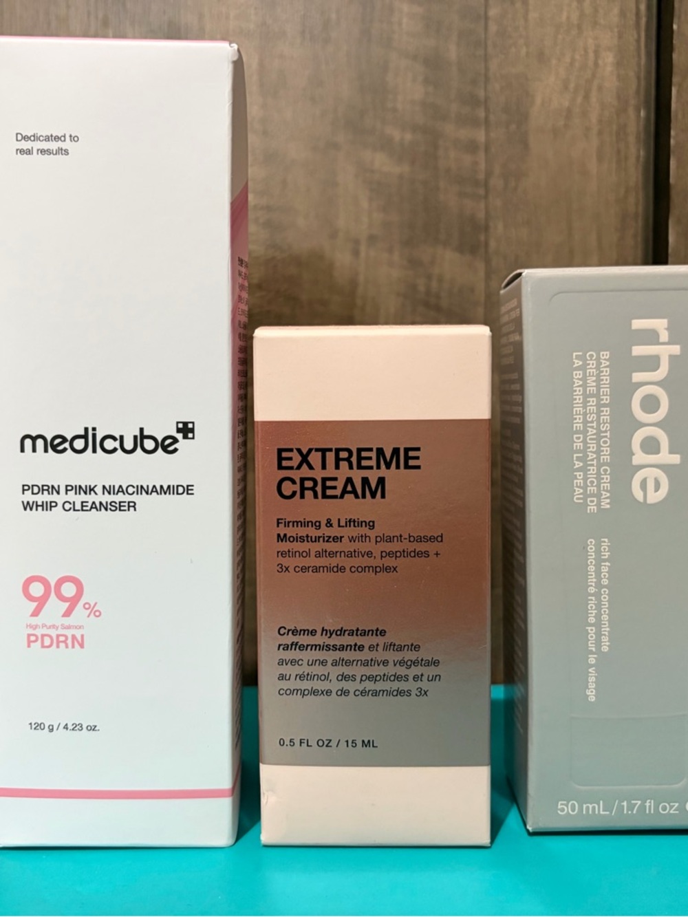 Medicube PDRN cleanser & INNBEAUTY Extreme Cream & rhode Barrier Restore Cream